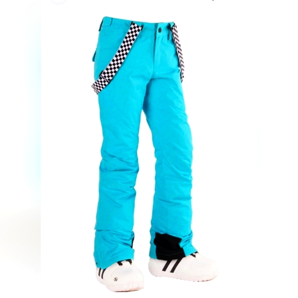 Size Medium "Ykk" Light Blue & Black Winter Pants w/ Suspenders - Picture 5 of 9